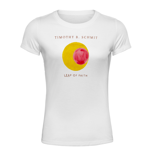 Ladies Tee-white-"Leap of faith" with leap of faith logo